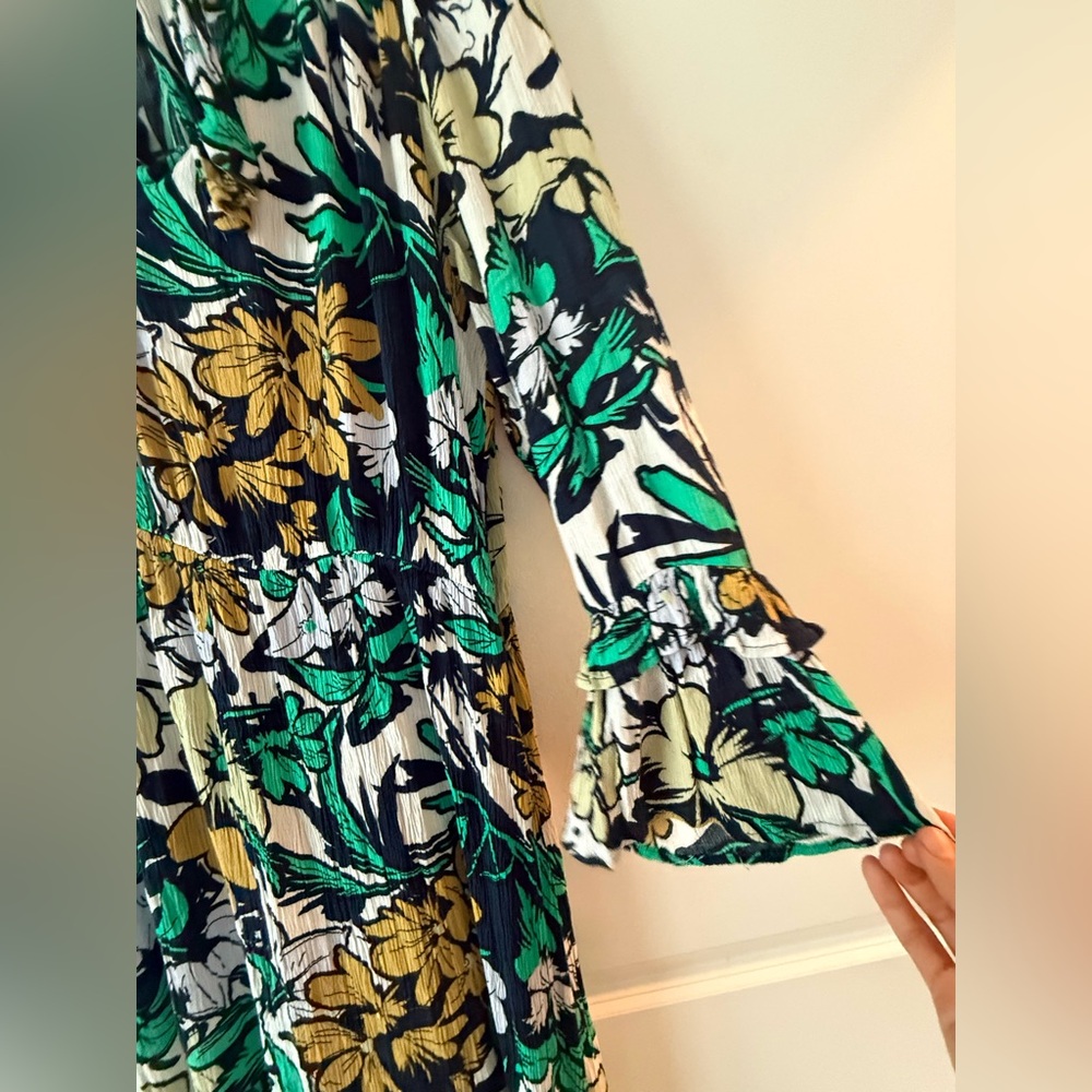 ECI Green Black White Floral Maxi Dress with Gold Accents - Picture 11 of 14